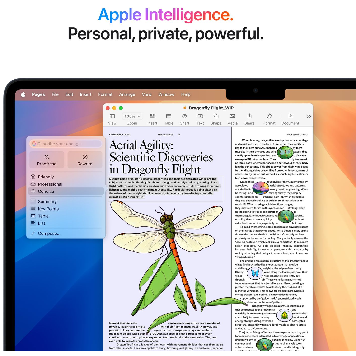 Een tablet toont een app met een artikel over libellenvlucht en een tekening van een libelle.