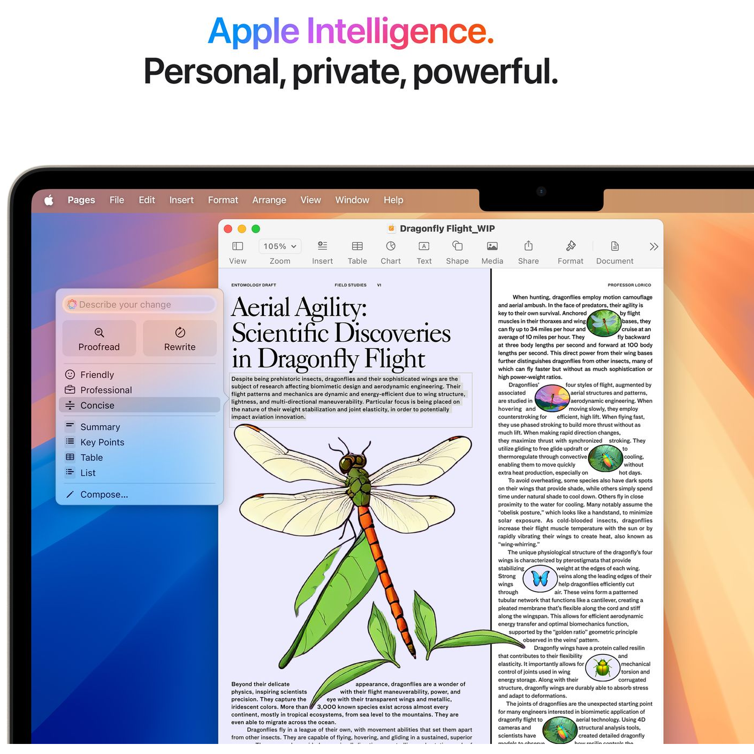 Een Apple-apparaat toont een 'Dragonfly Flight'-pagina met een illustratie van een libelle.