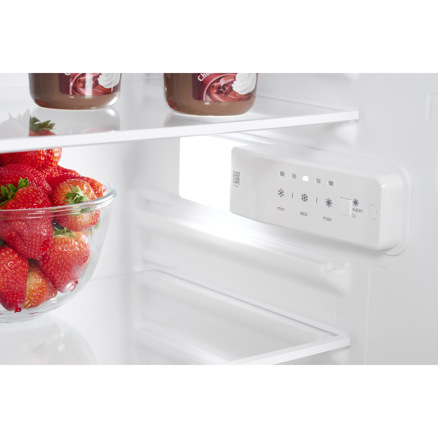 A refrigerator control panel with lights for Min, Eco, Max, and Super 5s.