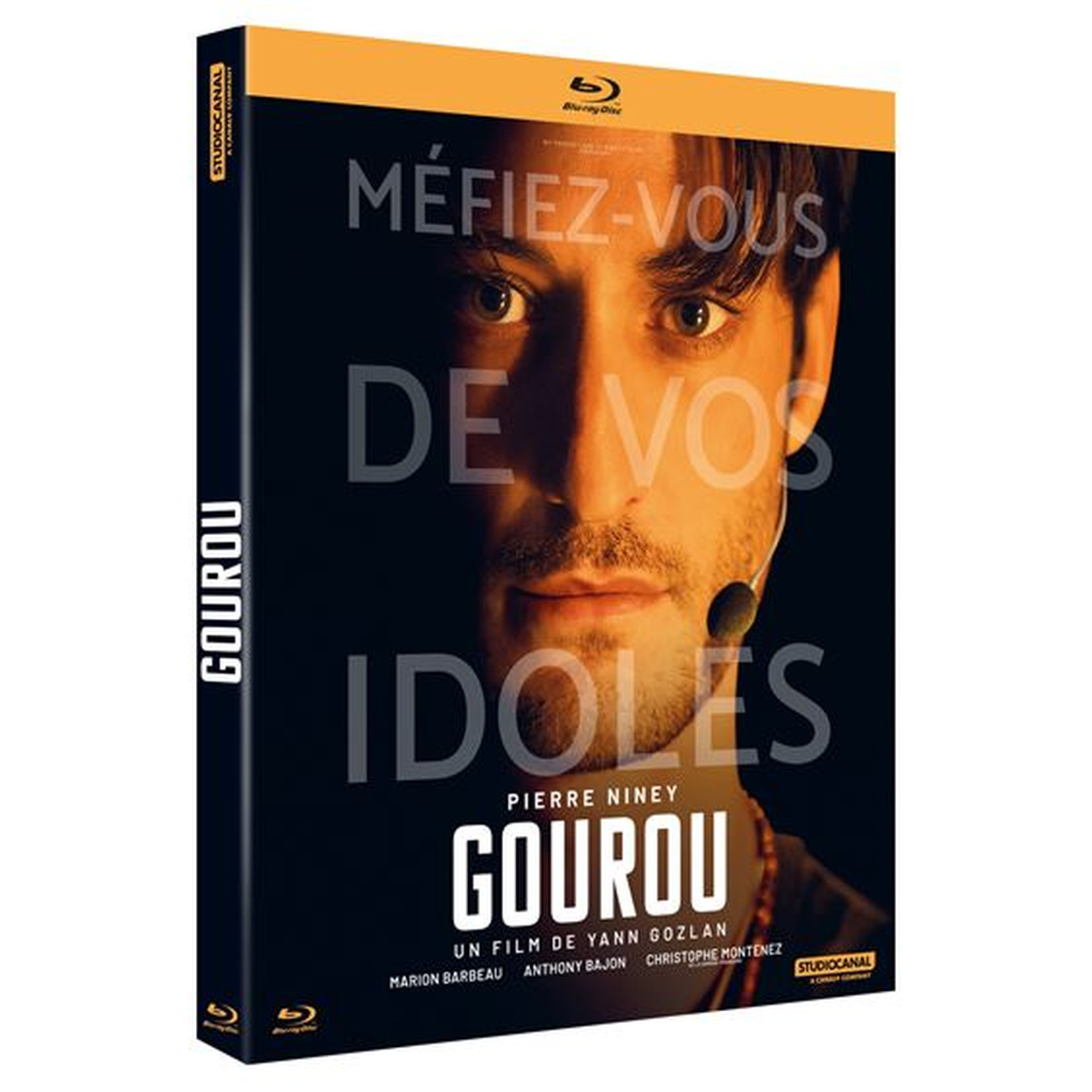 Boîtier Blu-ray avec gros plan d'un homme, affichant le titre "Gourou".