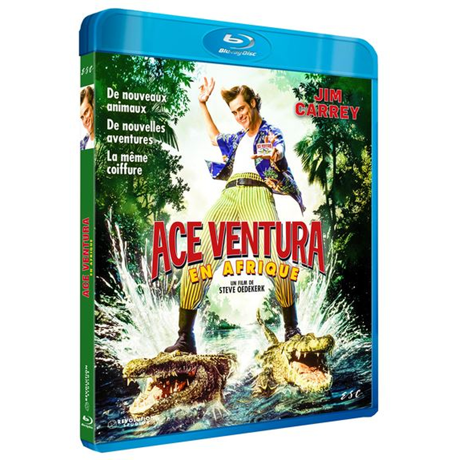 Ace Ventura op krokodillen, Jim Carrey in de jungle. Blu-ray hoesje.