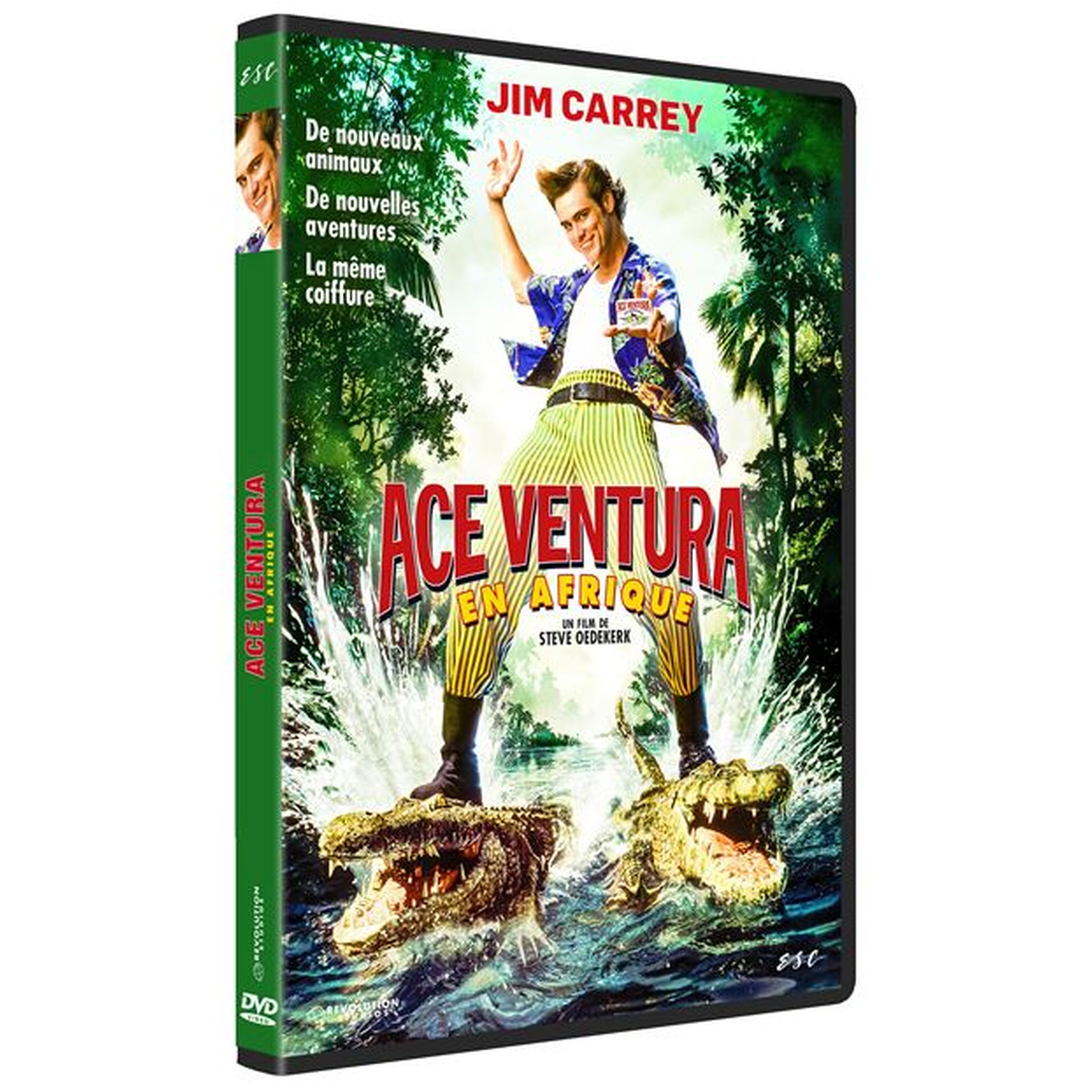 Jim Carrey staat op krokodillen in water, Ace Ventura filmposter.