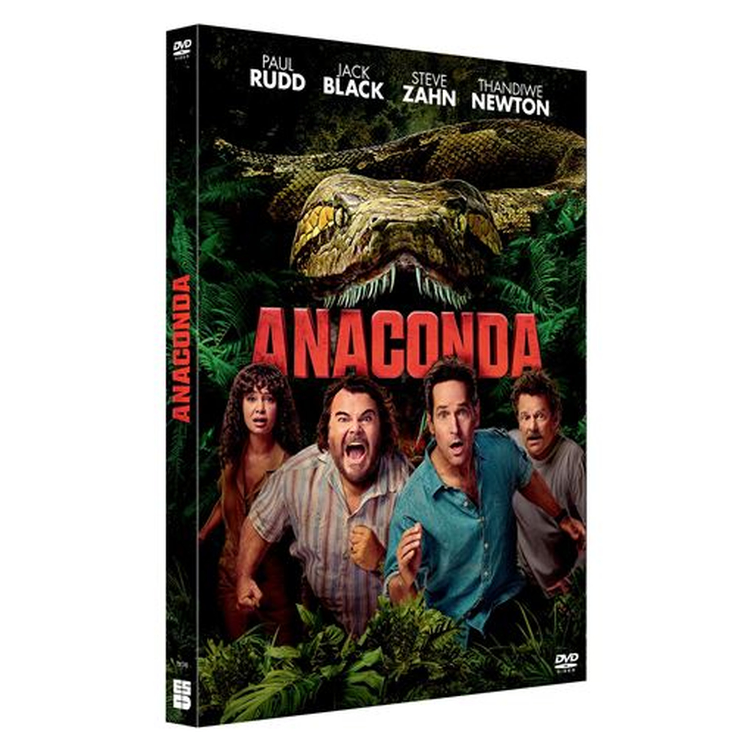 Couverture DVD du film Anaconda : Quatre personnes semblent effrayées. Un serpent géant plane au-dessus d'elles.