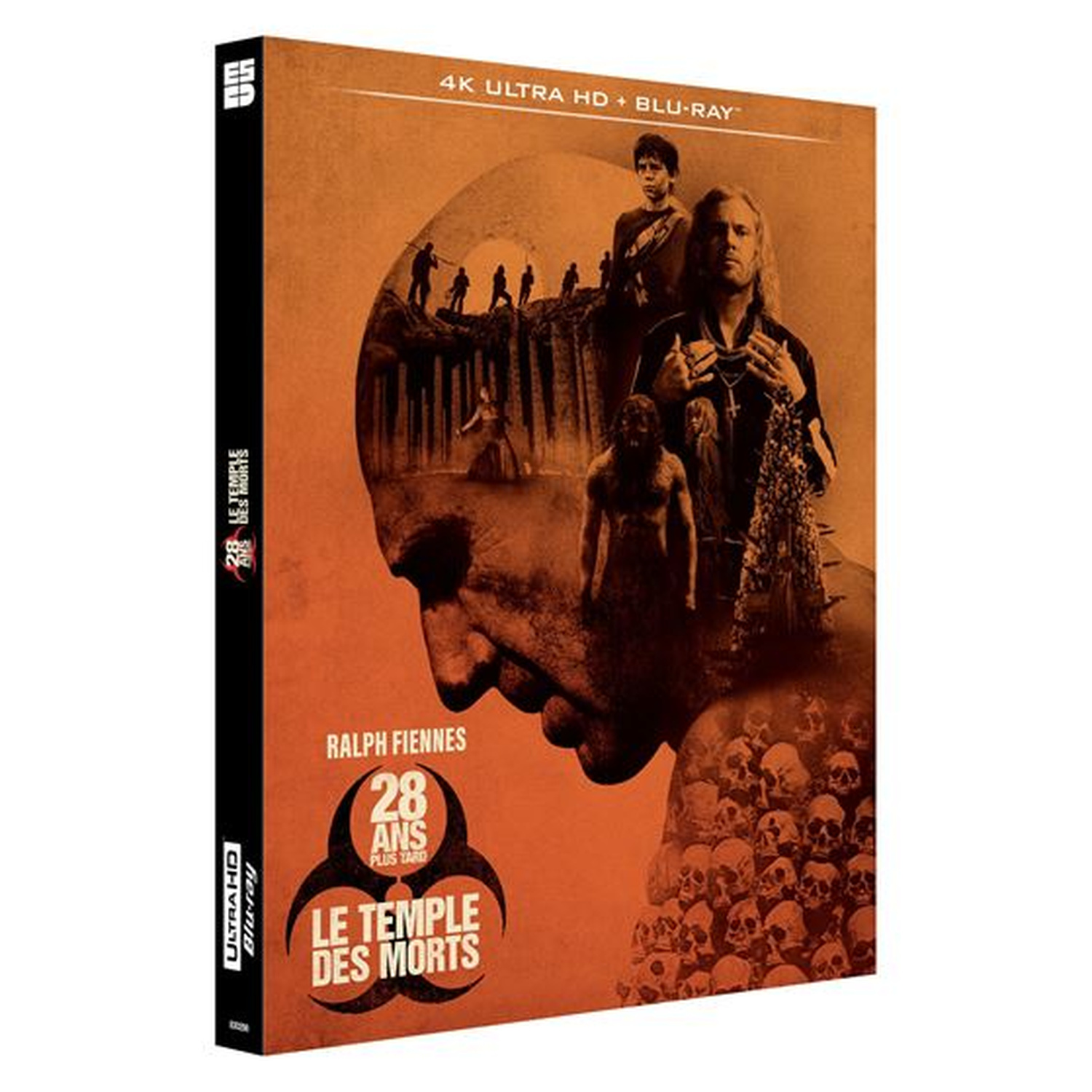 Couverture Blu-ray : Ralph Fiennes, motif crâne, 4K Ultra HD + Blu-ray.