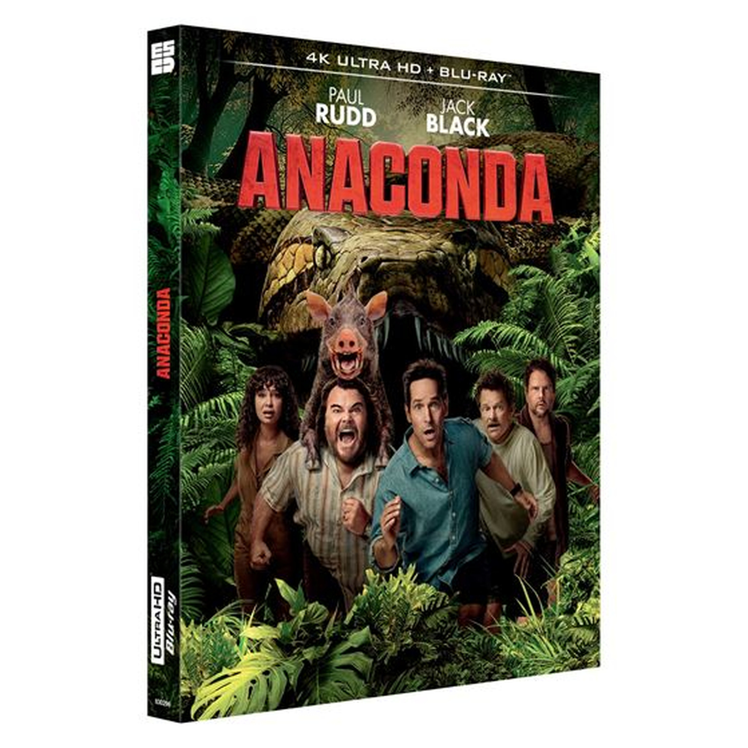 Filmhoes: Anaconda met acteurs en gigantische slang in jungle.