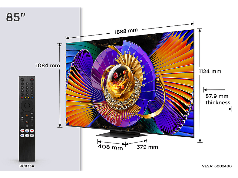 TCL 85C7L (2026) 85 Zoll SQD-Mini LED TV, Audio by Bang & Olufsen, 144 Hz natives Display — Foto 3 von 5