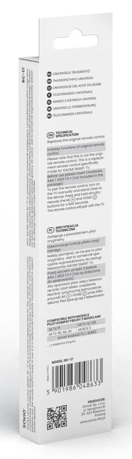 Opakowanie uniwersalnego pilota SMART TV, model RC-17.
