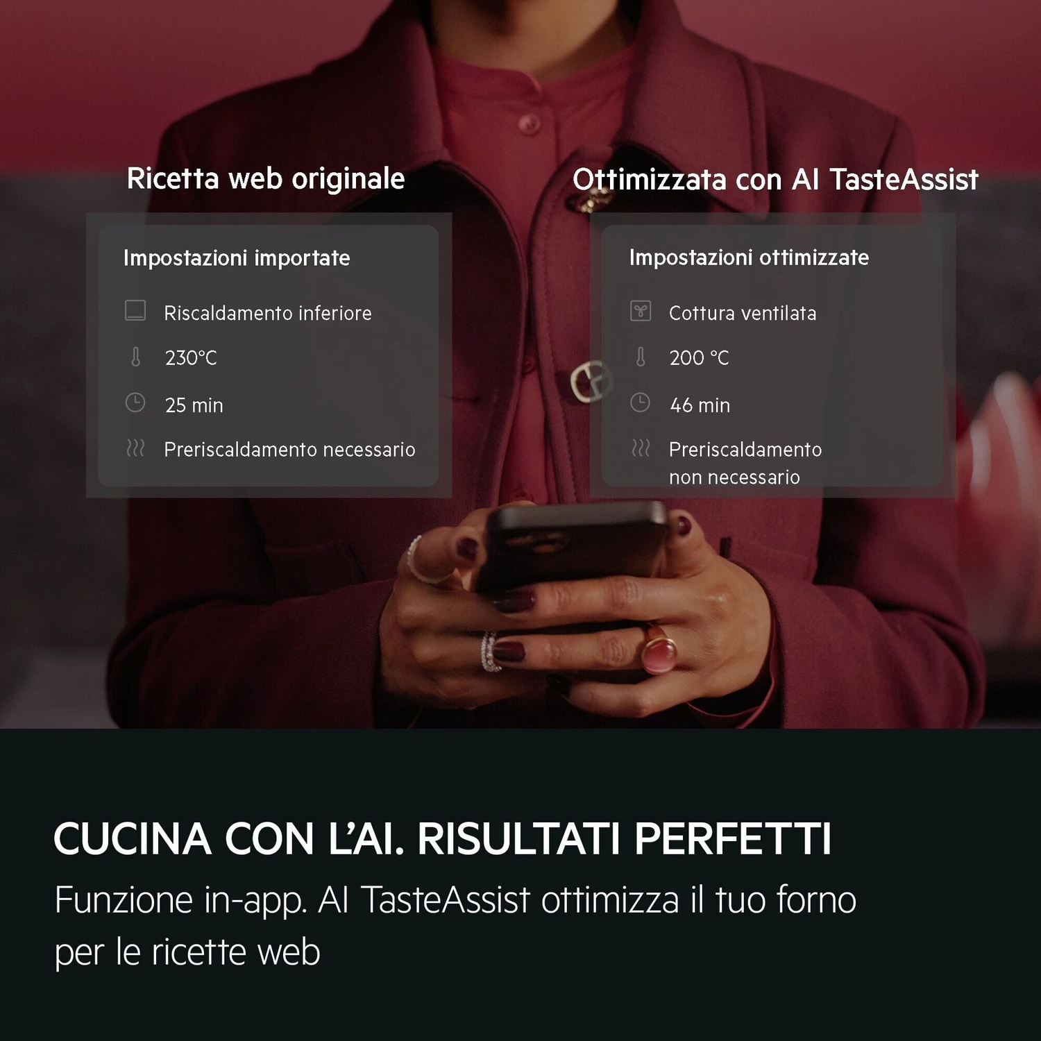 Confronto impostazioni forno: Ricetta originale vs. ottimizzata da IA.