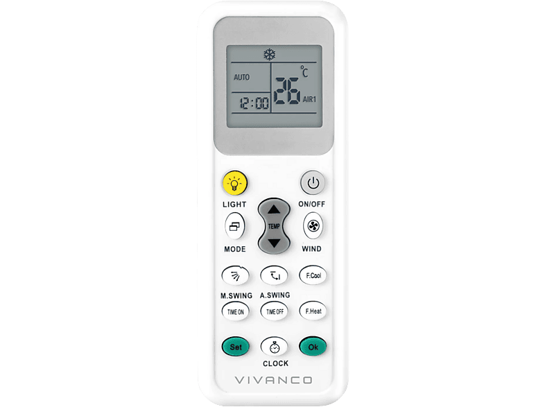 Vivanco 15101 Universalfernbedienung für Klimaanlagen, mit LCD-Display, Weiß