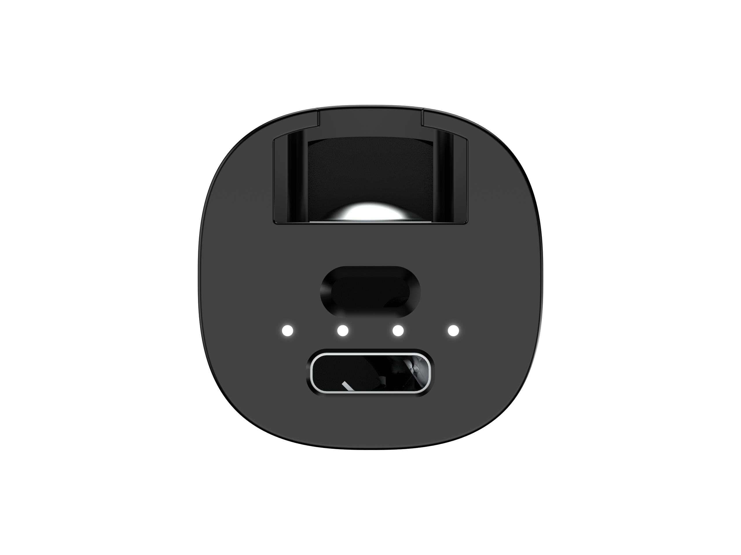Czarna ładowarka z portem USB-C i czterema wskaźnikami ładowania.