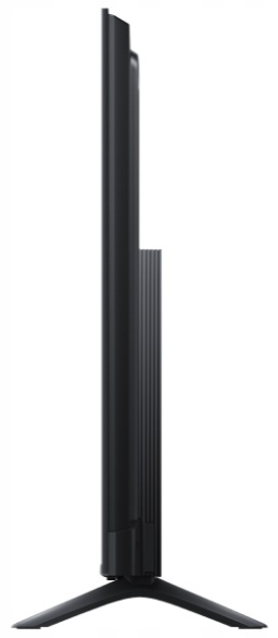 Czarny telewizor w profilu z wąską podstawą.