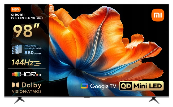 Telewizor Xiaomi Mini LED 98 cali z Google TV i 144Hz.