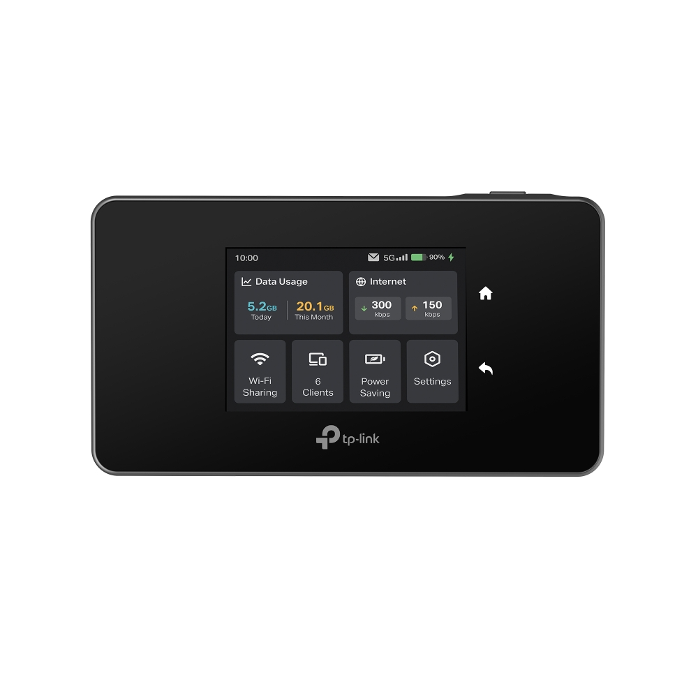 TP-Link 5G yönlendirici ekranı veri kullanımını, internet hızını ve ayarları gösteriyor.
