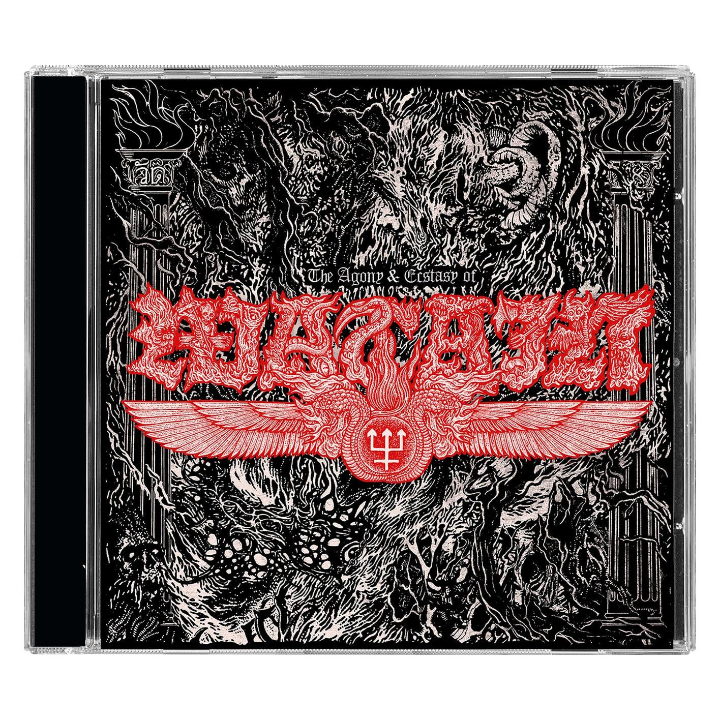 CD-Cover mit rotem Bandlogo und Flügeln auf schwarzem Hintergrund mit detaillierten Zeichnungen.