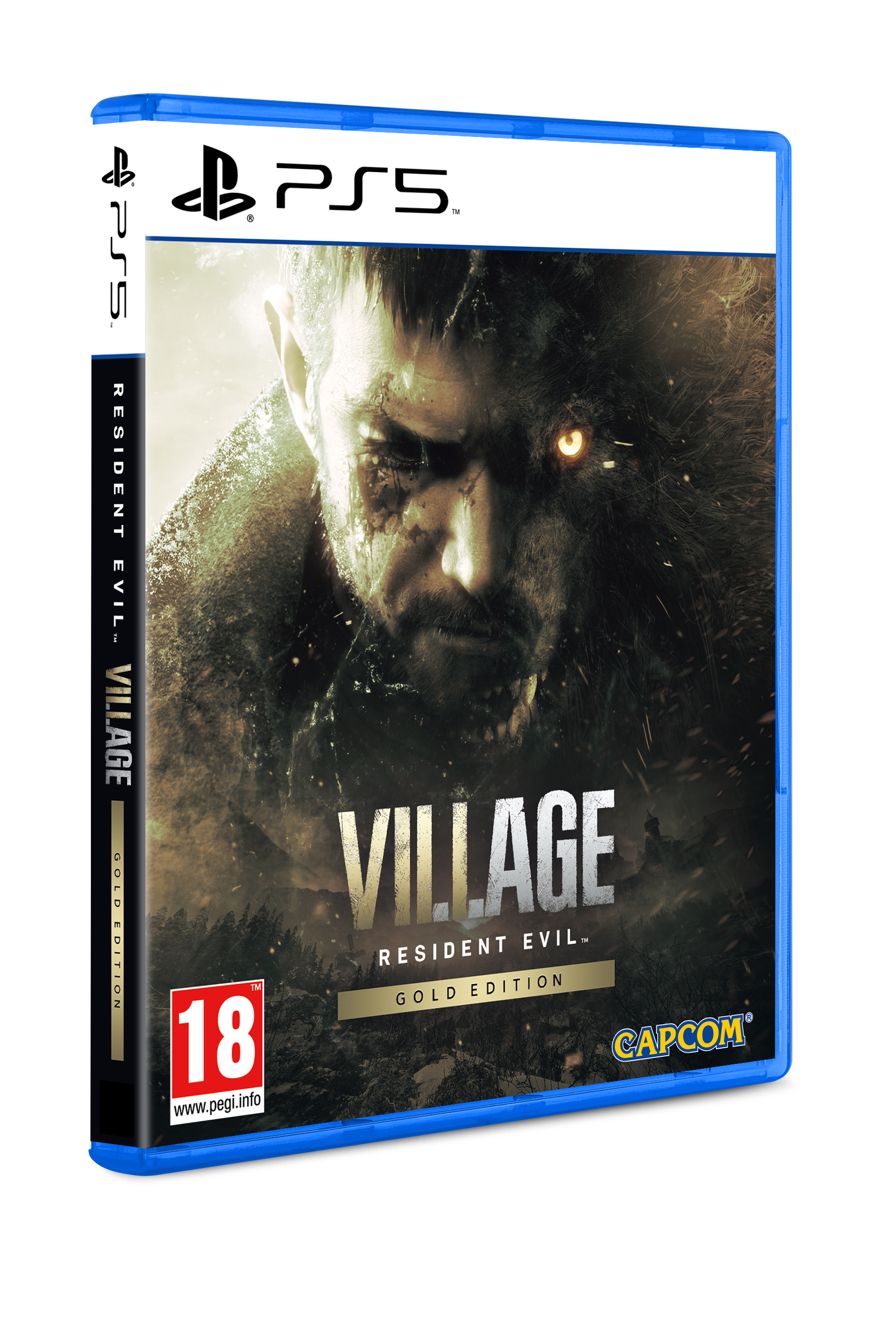 Korkunç karakterli Resident Evil Village Gold Edition PS5 oyun kapağı.
