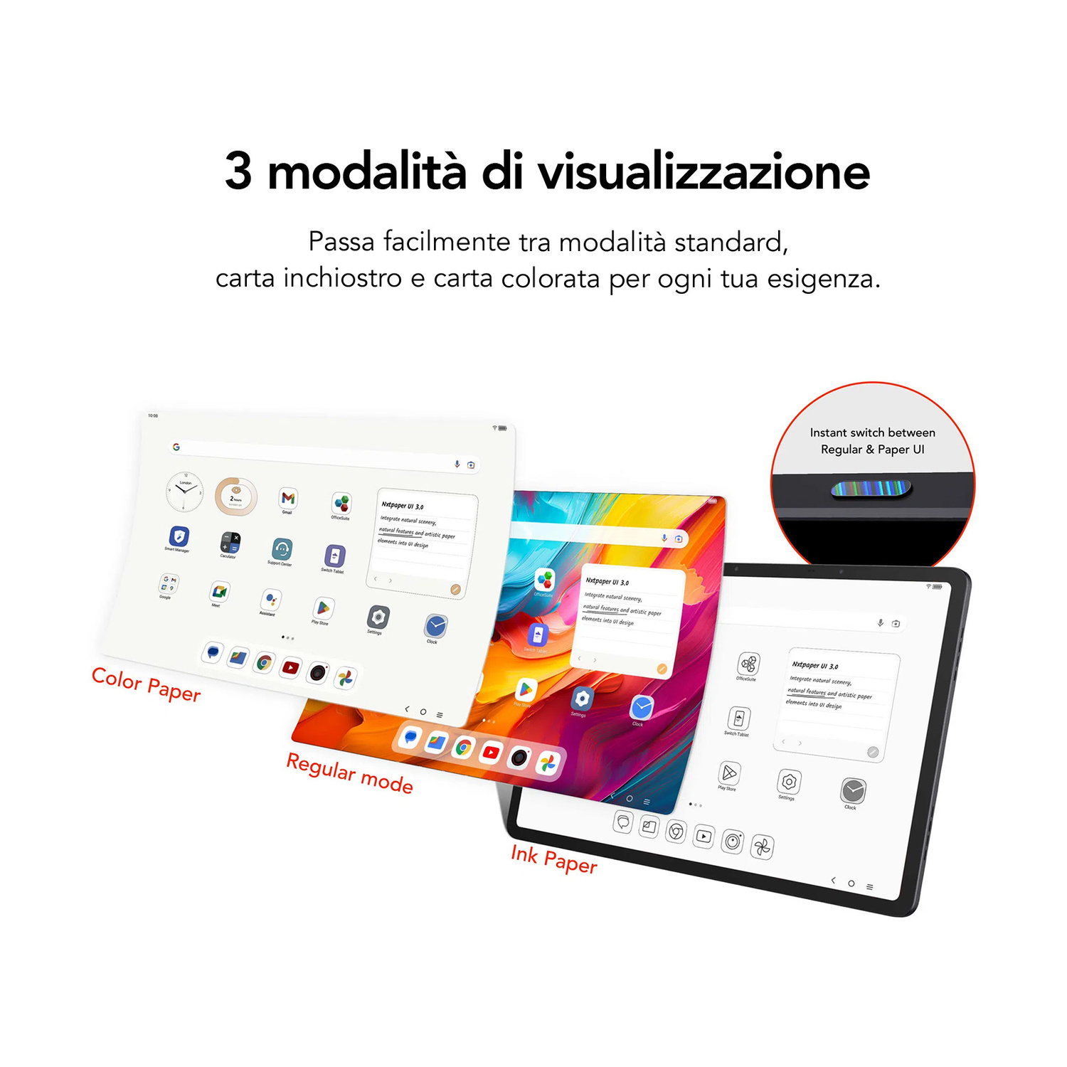 Tre modalità di visualizzazione: Normale, Colore e Inchiostro su tablet.