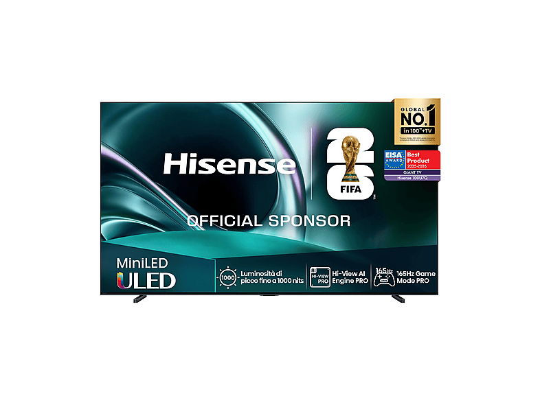 HISENSE 100U7Q TV MiniLED, SMART TV, 100 '', Mini LED, Processore Quad Core / MT9655 , NERO, Classe F