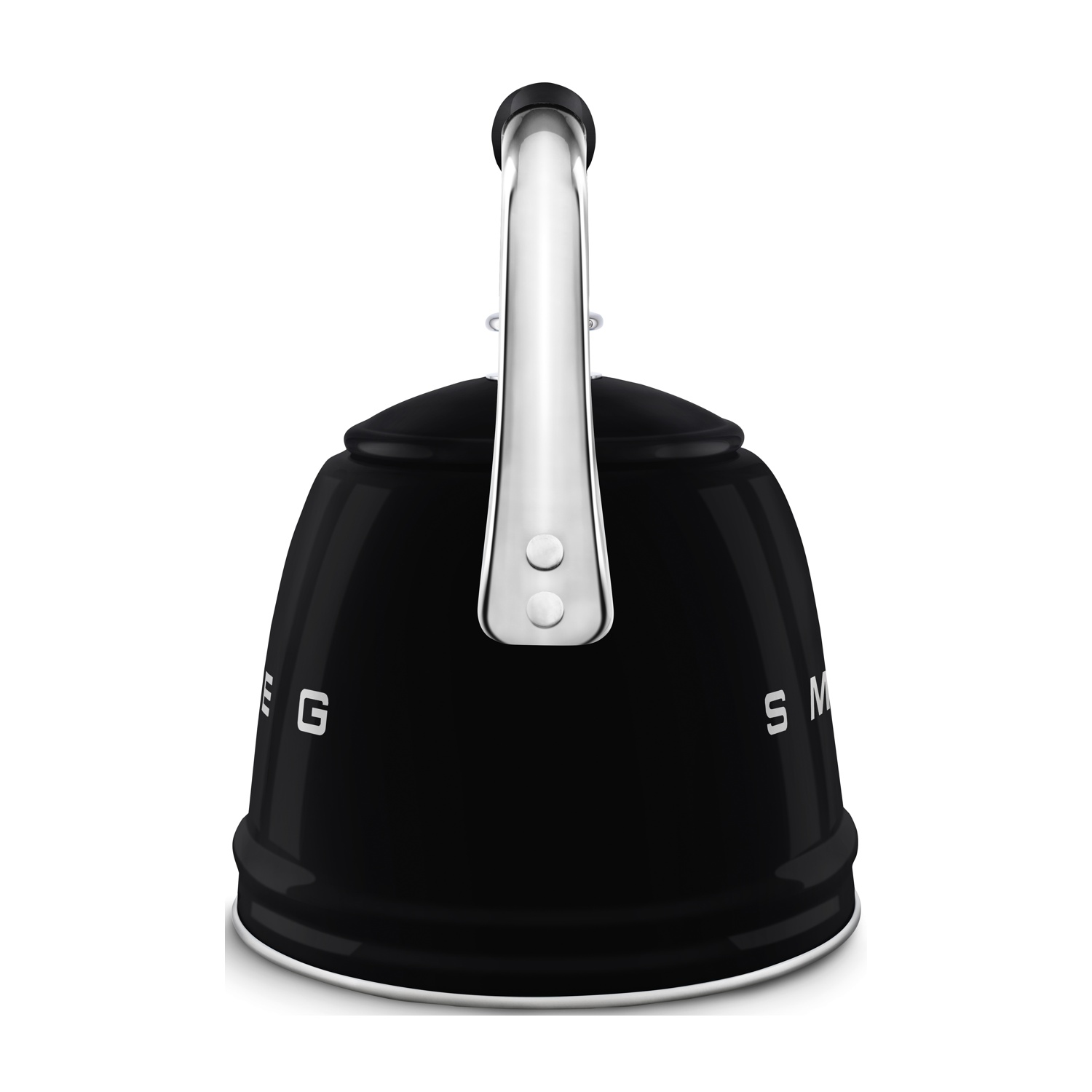 Bollitore Smeg nero con manico argentato, su sfondo bianco.
