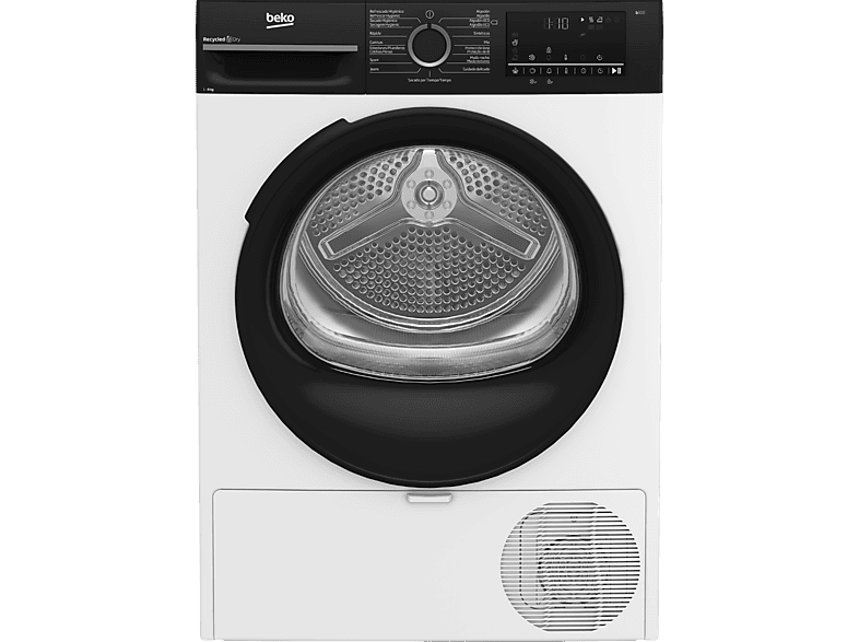 REACONDICIONADO Seminuevo Funcional Secadora bomba de calor - Beko BM3T48249W, 8 kg, 15 Programas, Motor ProSmart Inverter, Pantalla digital, AquaWave
