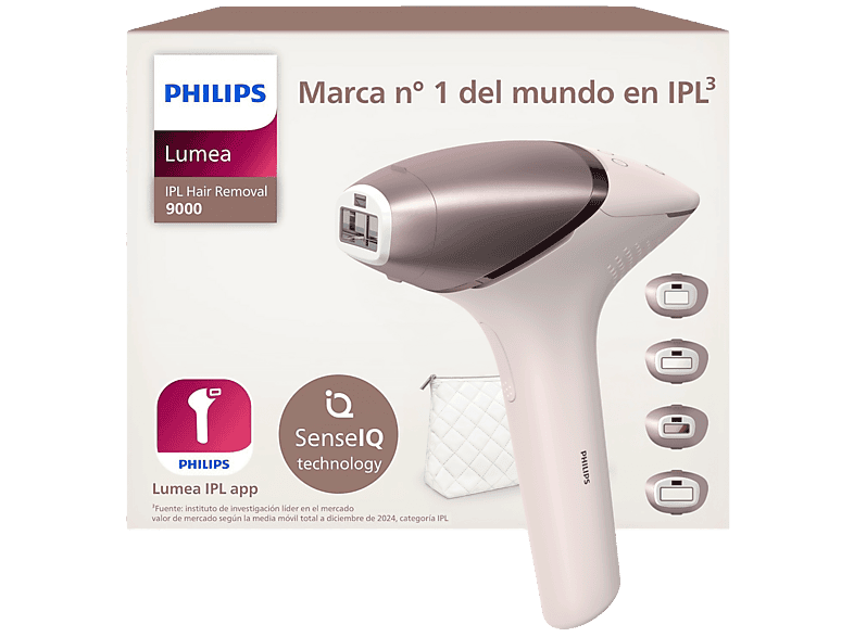 Depiladora IPL - Philips Lumea S9000 BRI958/00, Luz Pulsada en Casa, Con app, Uso y Sin cable, 4 cabezales, Sensor Piel Inteligente