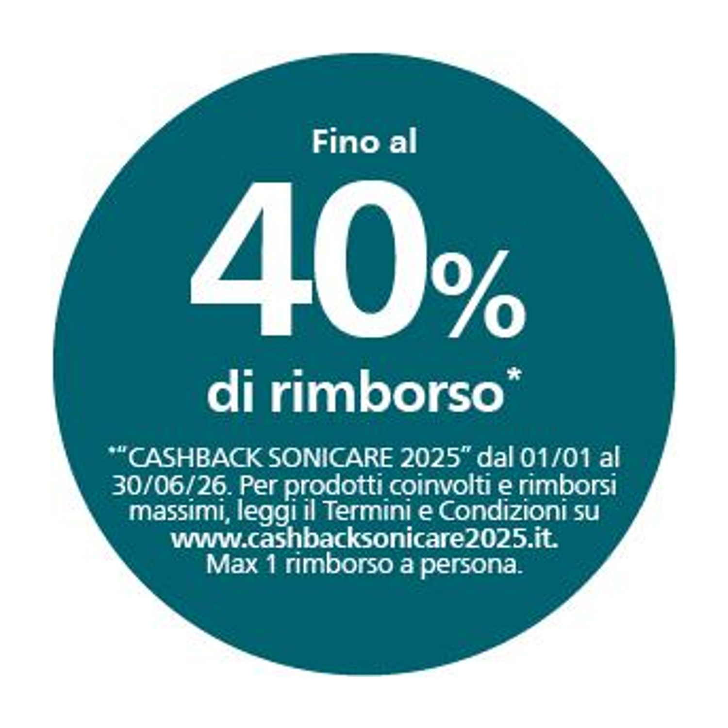 Fino al 40% di rimborso sui prodotti Sonicare 2025. Dettagli online.
