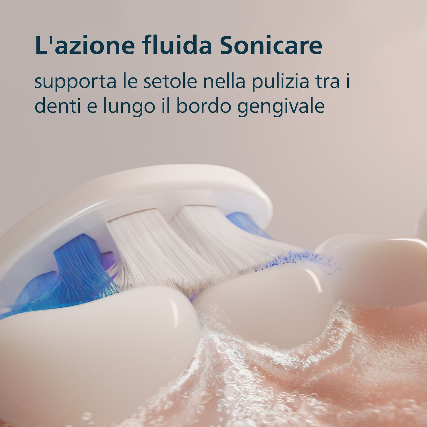 Spazzolino elettrico pulisce denti e gengive con schiuma. Setole blu.