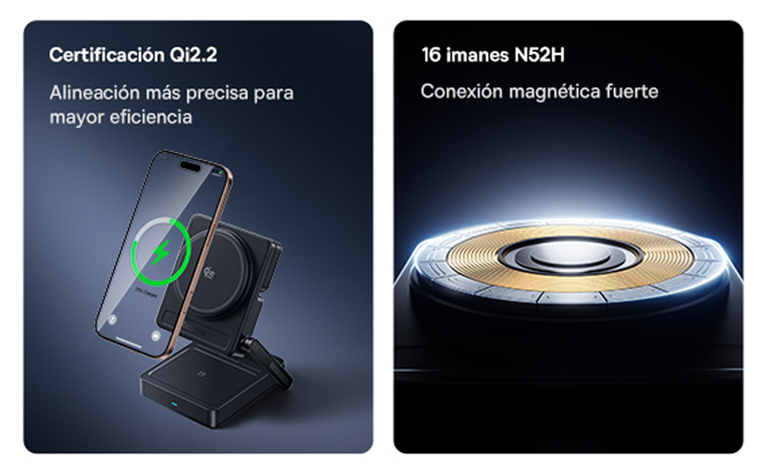 iPhone cargando en soporte QI. Primer plano de bobina de carga magnética.
