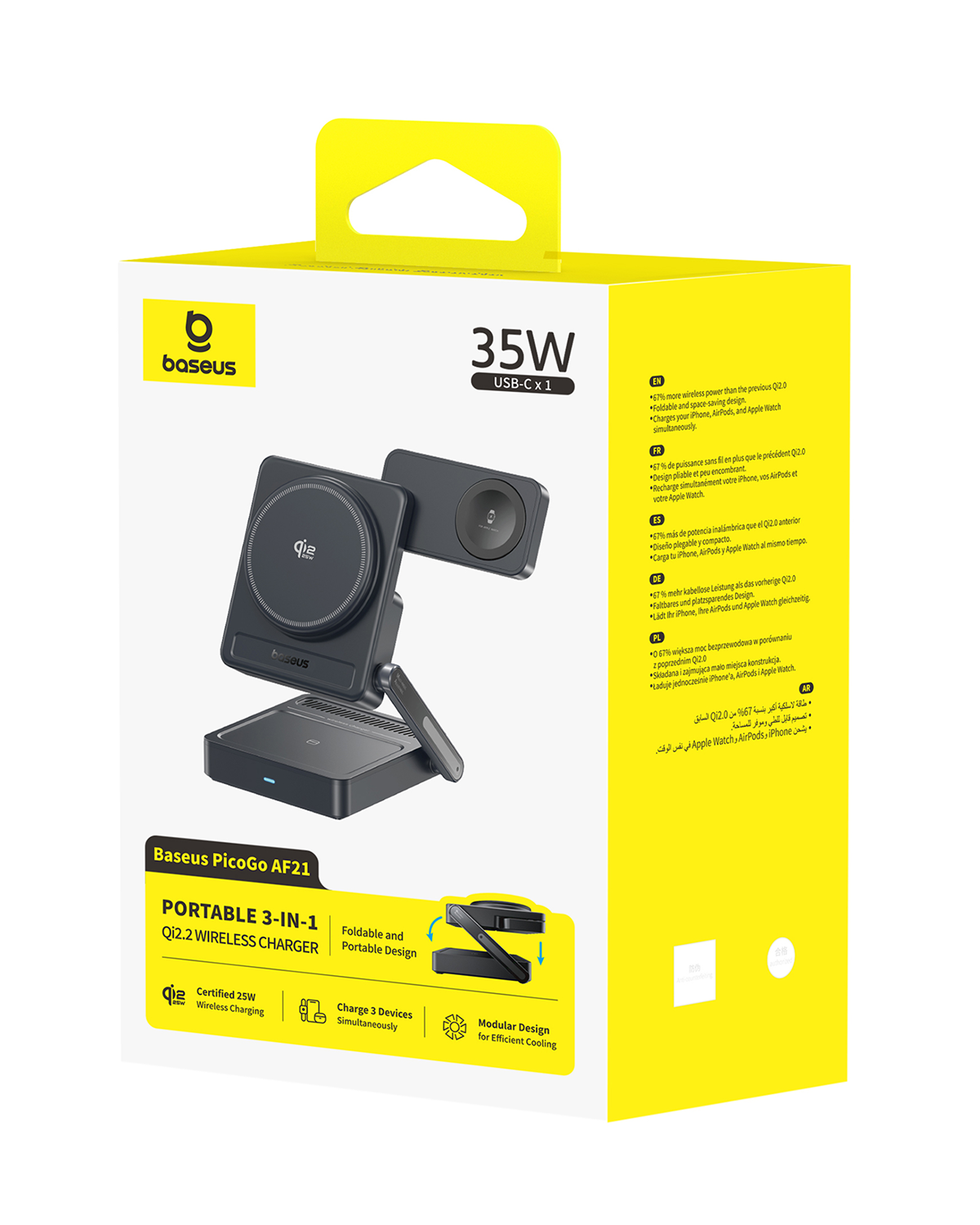 Cargador Baseus 35W Qi2.0 para iPhone, AirPods, Apple Watch.