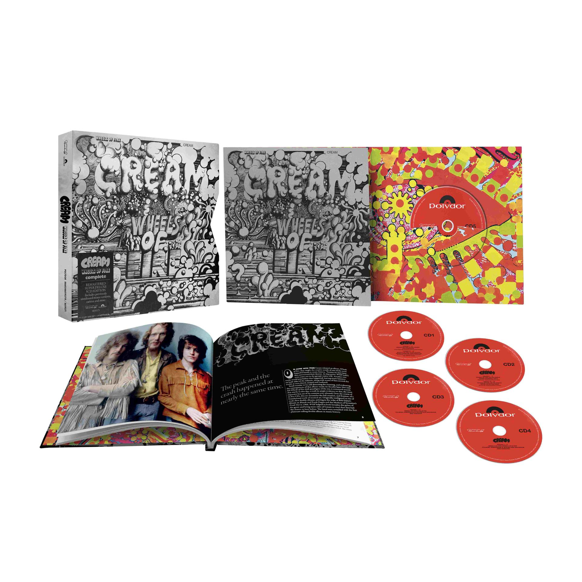 Das "Wheels of Fire" Boxset von Cream mit Buch, CDs und Albumcover.