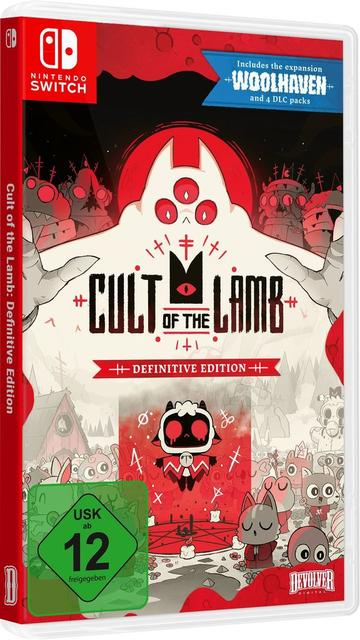Nintendo Switch-Spiel "Cult of the Lamb: Definitive Edition" mit Comic-Stil.