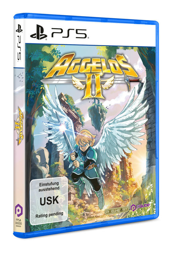 PS5 Spielbox: Ein Junge mit Flügeln und Schwert fliegt vor einer Fantasiewelt.