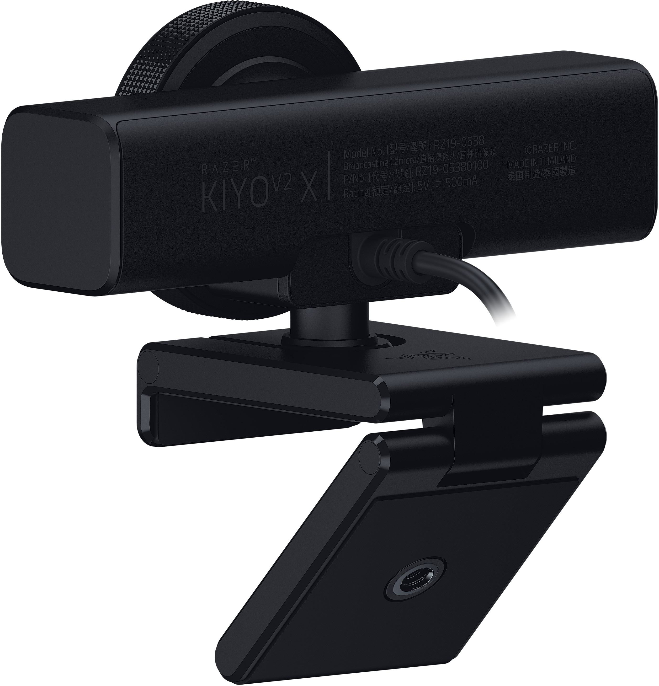 Webcam Razer Kiyo V2 X nera con clip regolabile e cavo USB.