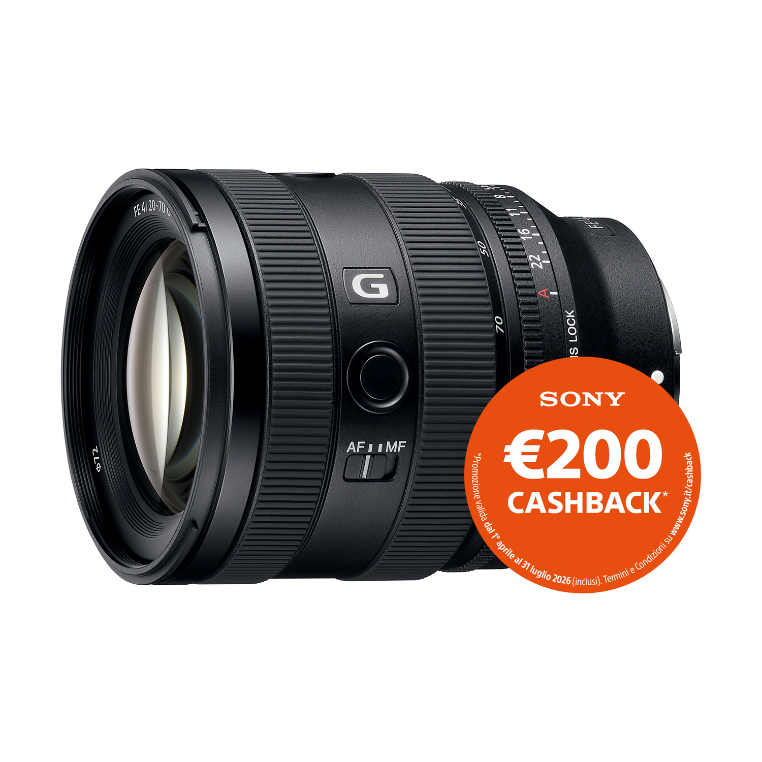 Obiettivo Sony FE 4/20-70mm con offerta cashback di 200 €.