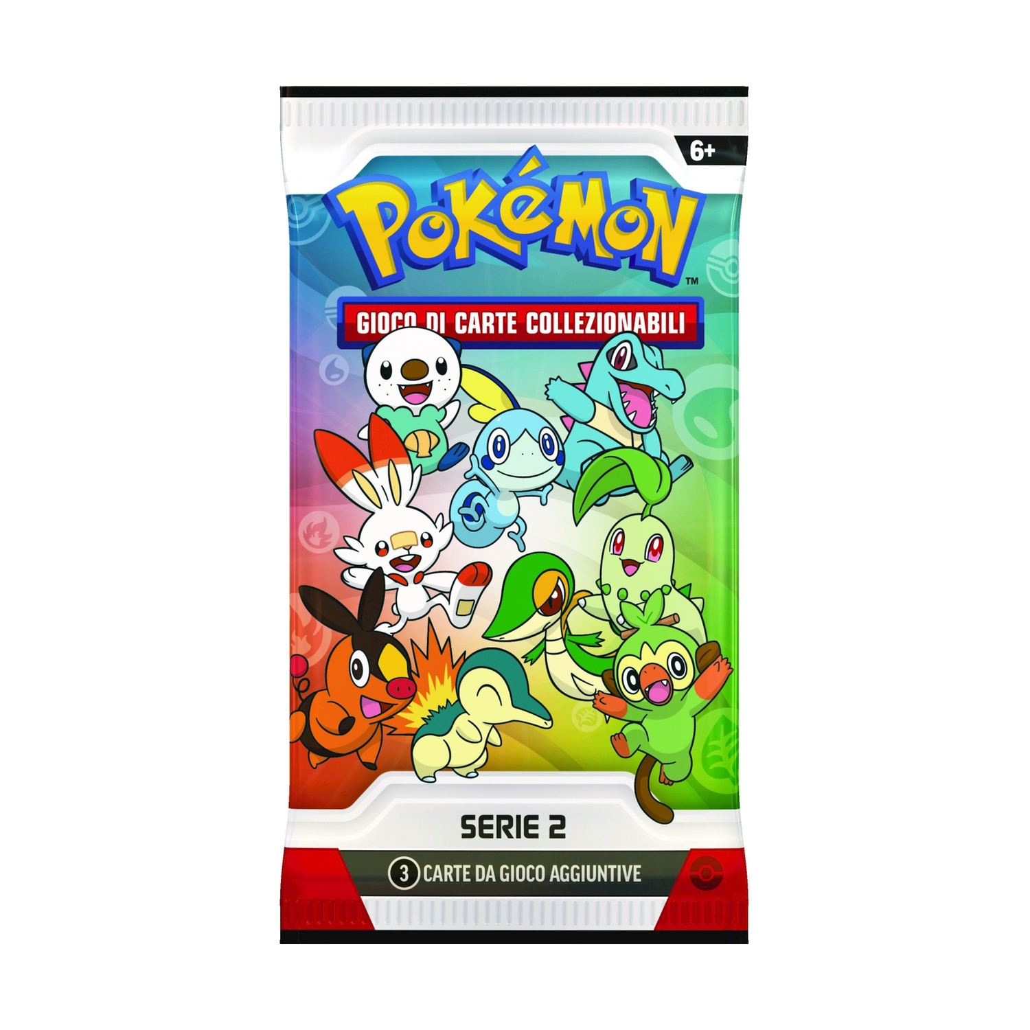 Confezione di carte collezionabili Pokemon, Serie 2, con vari personaggi.