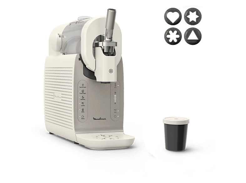 Heladera - Moulinex Freezi MJ803, 16 en 1, Helados y bebidas heladas al momento, 5 Programas automáticos, Silenciosa, 8 Raciones, Blanca