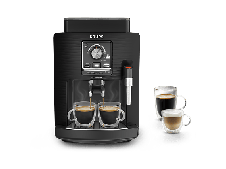 Cafetera superautomática - Krups Intensity EA50K9, 4 bebidas, Espumador de leche manual, Granos cafe, 15 bares, 1.7l, 2 Tazas, Compacta, negro