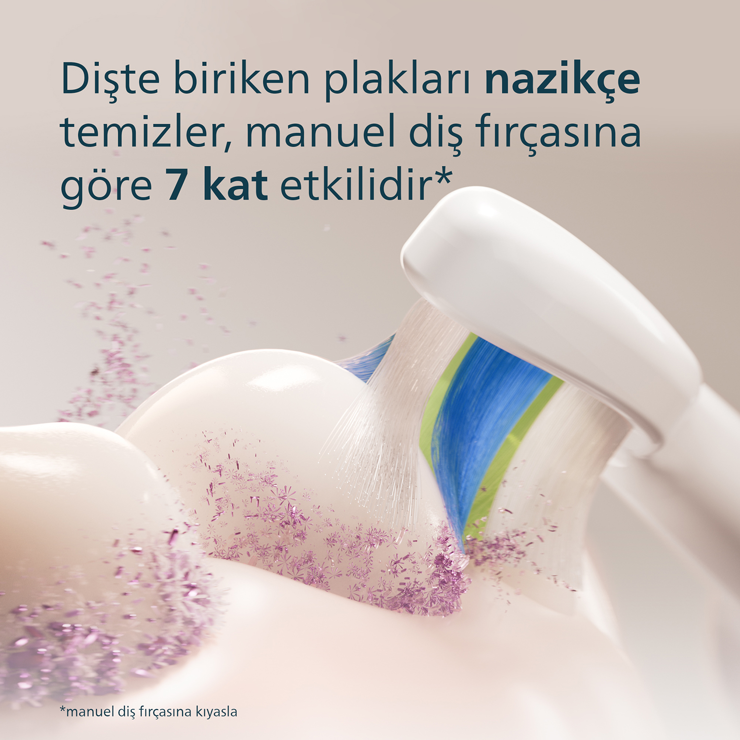 Elektrikli diş fırçası plakları nazikçe temizler, manuelden 7 kat etkili.