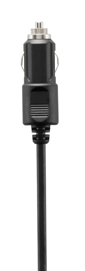 Czarny adapter do zapalniczki samochodowej z kablem na białym tle.