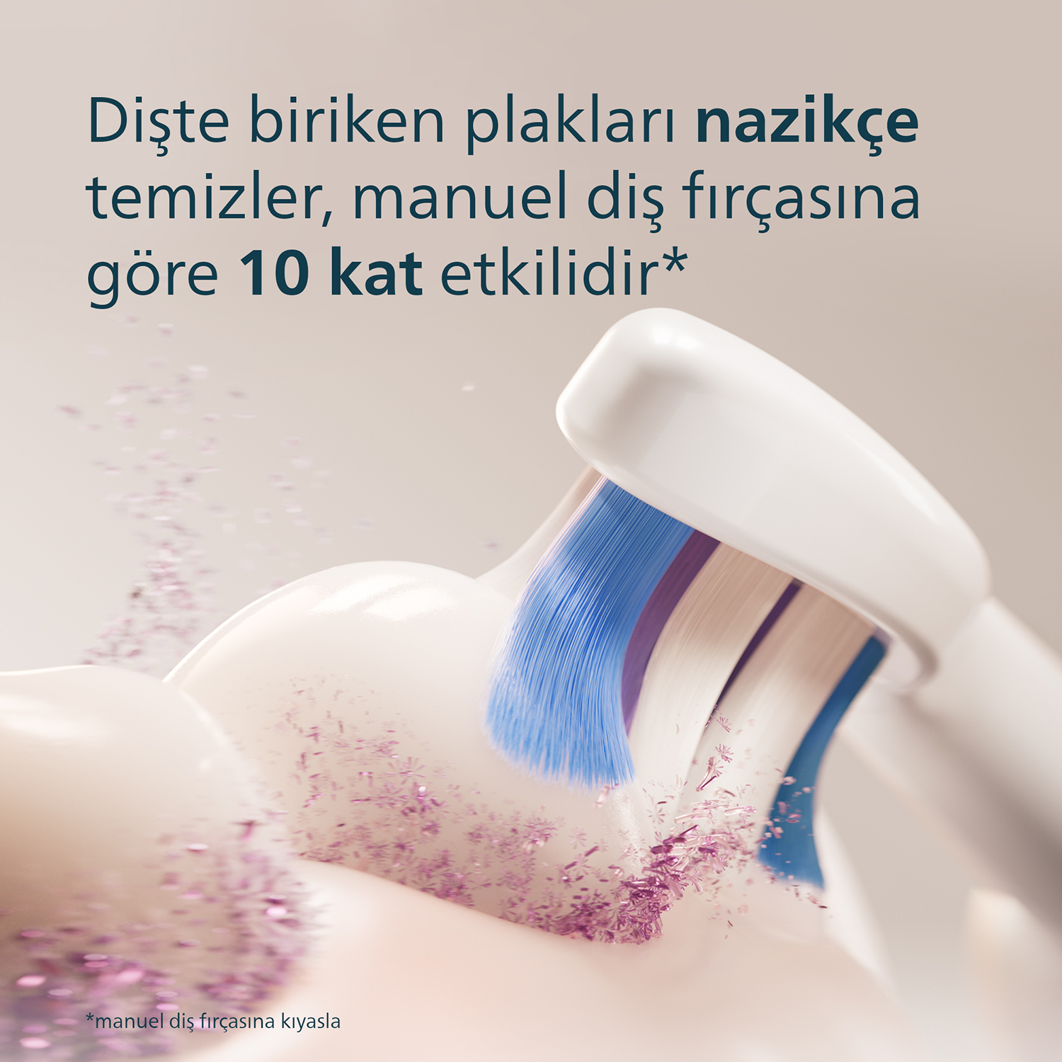 Elektrikli diş fırçası plakları nazikçe temizler, 10 kat etkilidir.