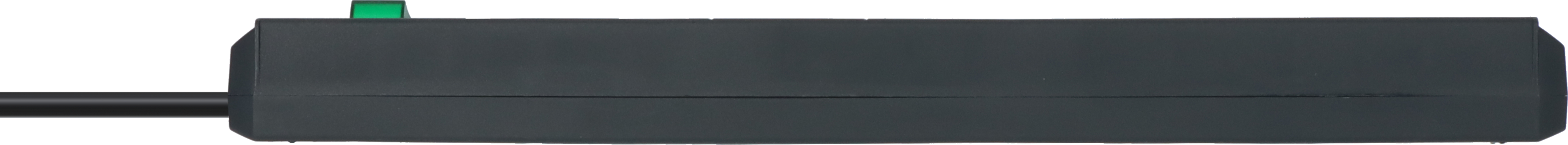 Ein schwarzes Kabel führt zu einem schwarzen Gehäuse mit einem grünen Schalter.
