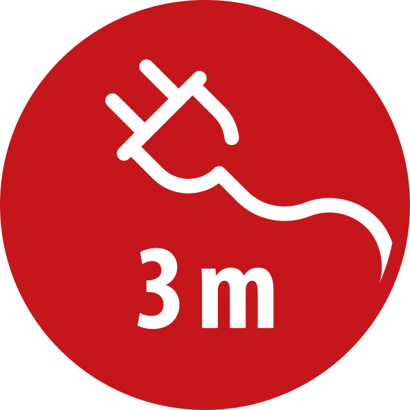 Rote Scheibe mit weißem Stecker und Kabel, 3m.