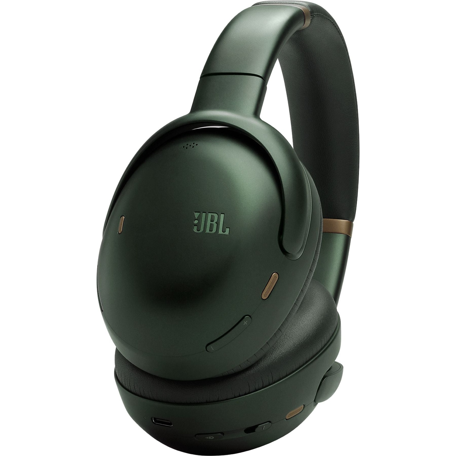 Dark green JBL headphones with bronze accents on a white background.