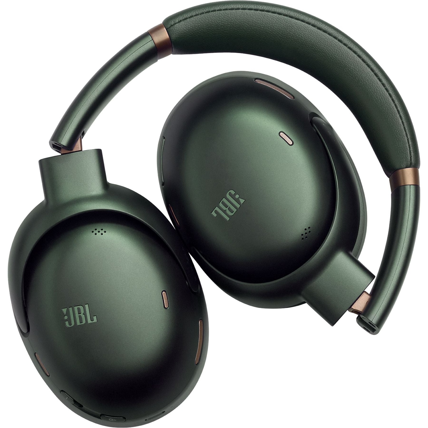 Dark green JBL headphones with bronze accents on a white background.