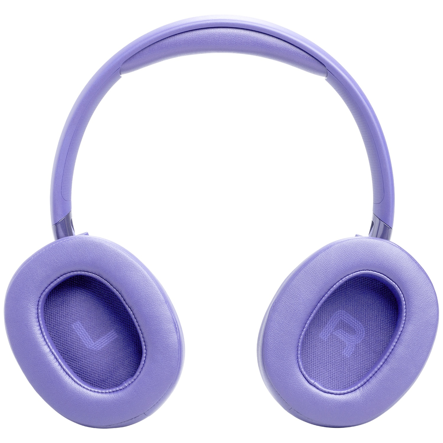 Casque violet avec oreillettes rembourrées et serre-tête.
