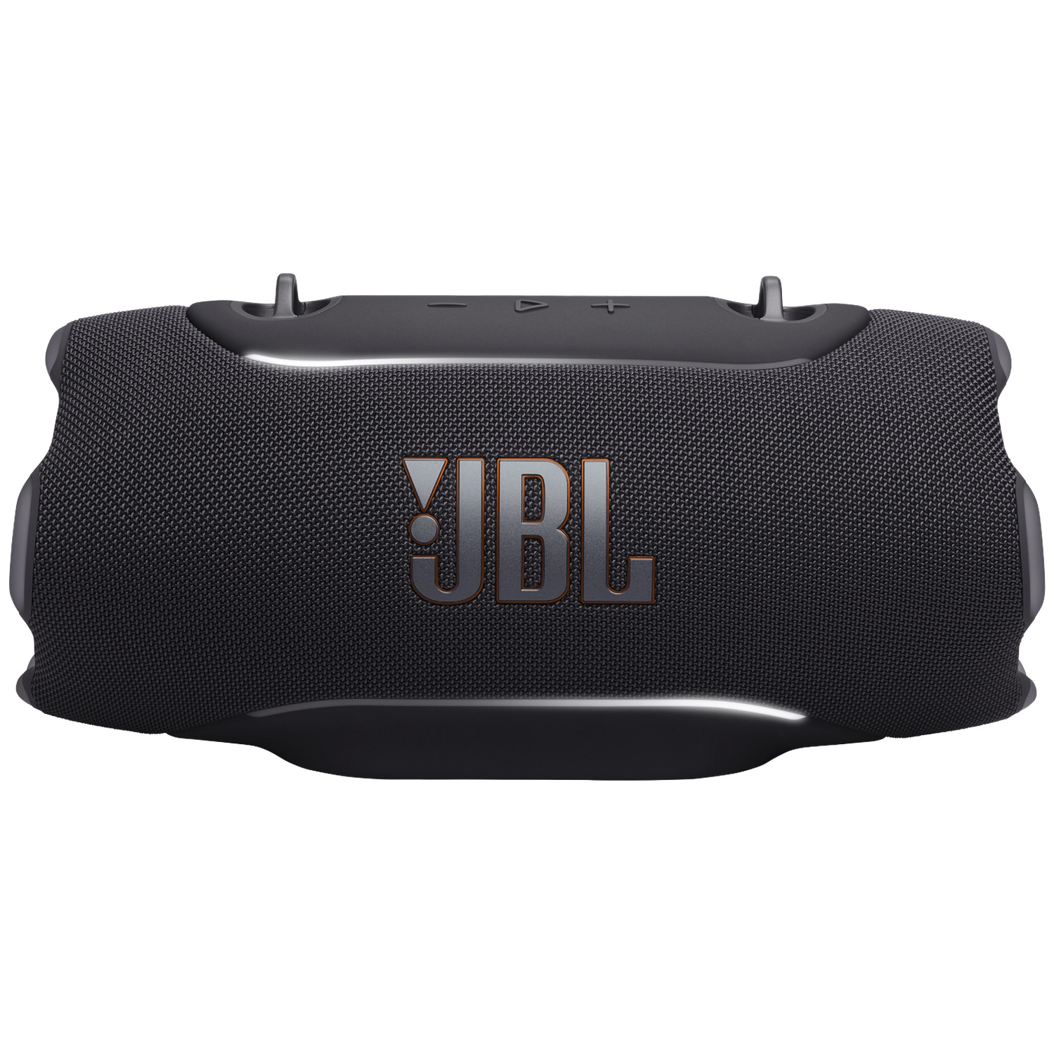 A black JBL portable speaker with textured sides and a prominent JBL logo.