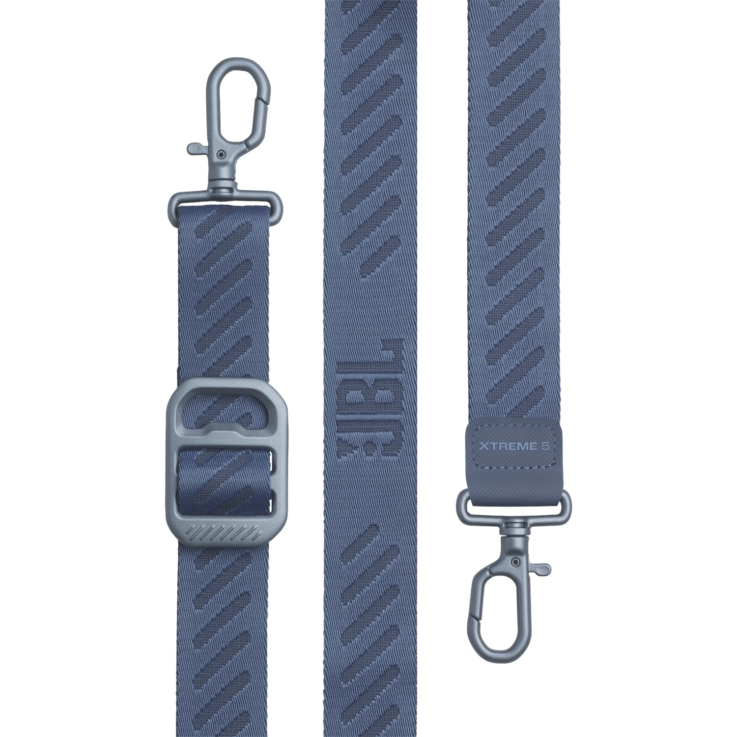 Sangle bleue à motif diagonal, crochet et boucle. Logo JBL.