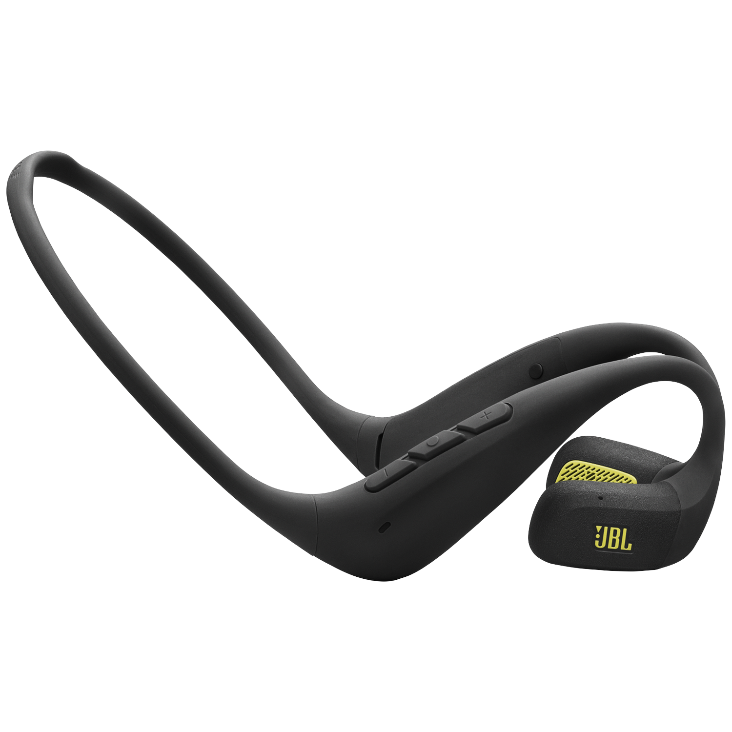 Zwarte JBL-koptelefoon met gele accenten, ontworpen voor sport.