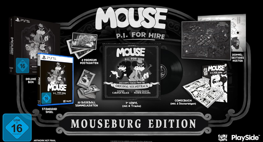 Maus P.I. for Hire MOUSEBURG EDITION mit PS5-Spiel, Vinyl und Comic.