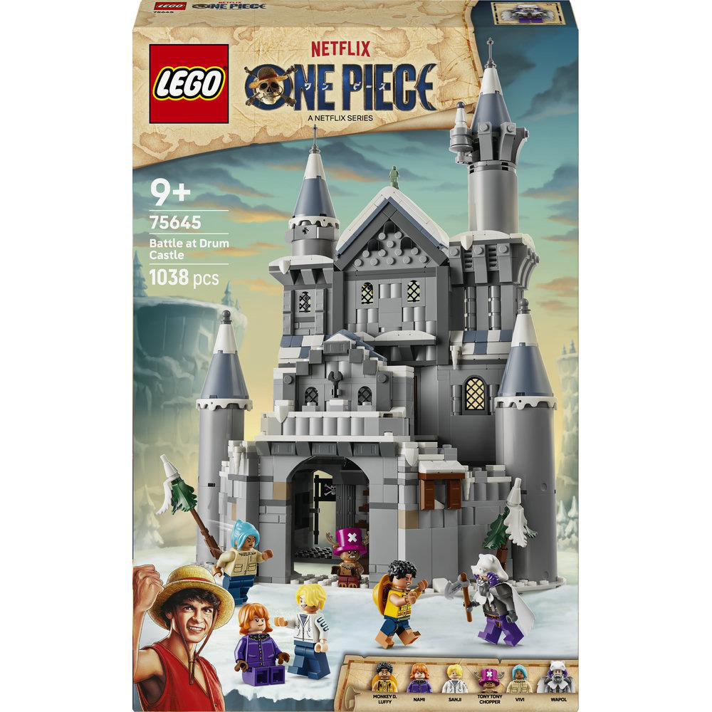 Lego One Piece Schlacht um Schloss Drum Set-Box mit Figuren und Burg.