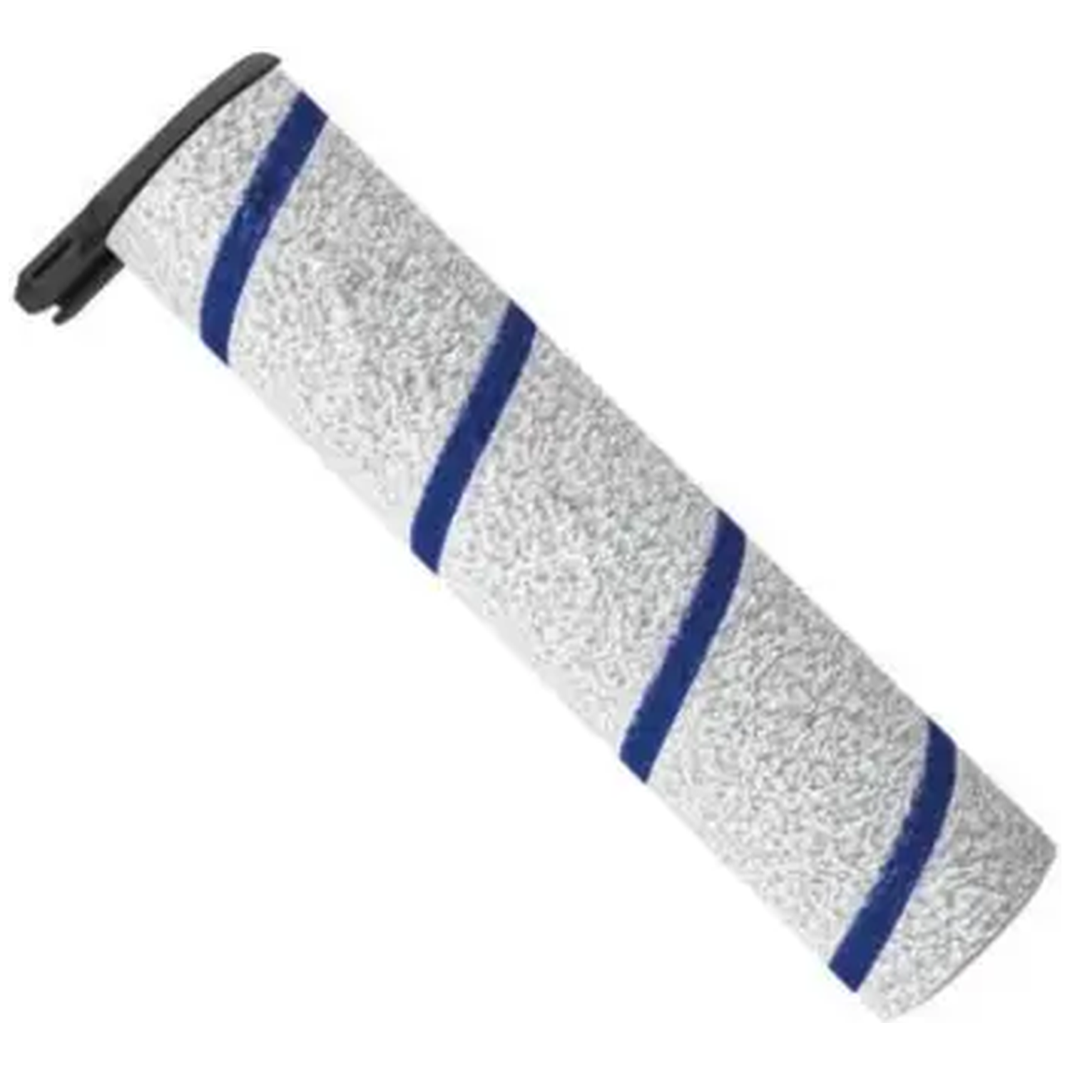Gray brush head with blue stripes and a black connector.